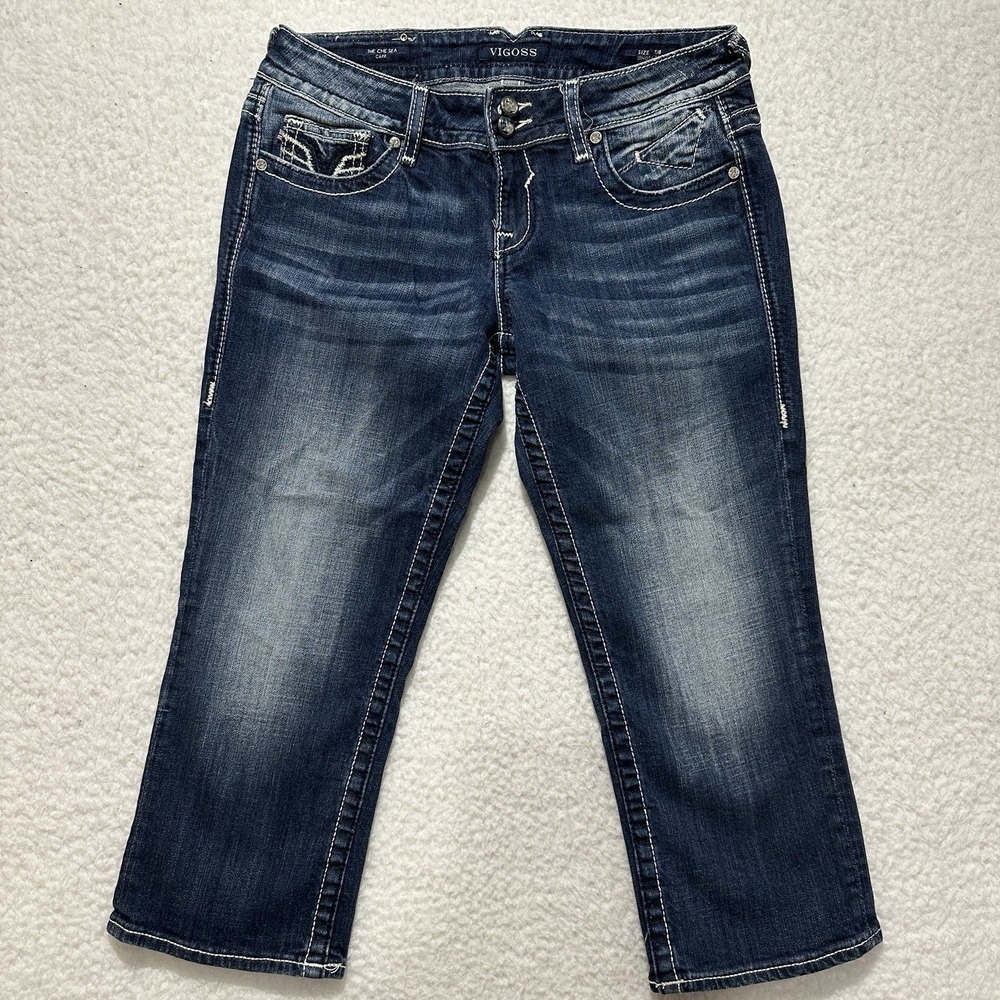 Vigoss The Chelsea Blue Capri Embroidered Embellished Denim Women's Size 7/8 L21